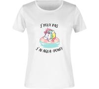 T-Shirt Femme J'peux Pas, J'Ai Aqua-Poney - Drôle et Original - Licorne dans sa Bouée - Taille S à XXL - 100% Coton (FR/ES, Numérique, 42, 44, Taille Normale, Taille Normale, Blanc)