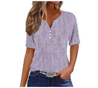 T Shirt Femme Manche Courte Imprimé Amour Blanc Tee Shirt Loose Col en V Boutons Tunique Blouse Chic et élégant T-Shirt D'été à La Mode Loisirs Quotidiennes Grande Taille Hauts Polyvalente