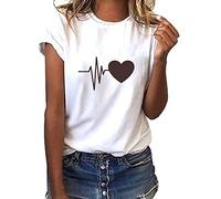 T Shirt Femme Manches Courtes Blanc Coton T-Shirt Manches Courtes Femme Décontracté Col Rond Impression D'Été Base Tee Bluse Élégant Mode Top Chemise Chemises Curvy T-Shirt Blouse Pull Femme Vintage