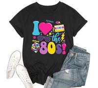 T-shirt femme manches courtes col rond I Love The 80s Impression graphique années 80 Haut de fête à thème rétro vintage T-shirt d'été décontracté Hauts basiques T-shirt de loisirs Coton Confortable