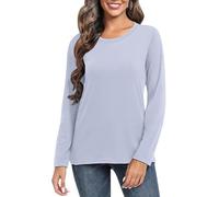 T-Shirt Femme Manches Longues Col Rond en Coton Classique Slim Doux Respirant Décontracté Haut Uni Basique pour Automne (FR/ES, Alpha/Lettres, 3TG, Taille Normale, Taille Normale, #12)