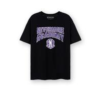 T-Shirt Femme Mercredi | Mesdames Nevermore Academy Logo & Crest Graphic Tee en Noir | Mercredi Addams Netflix Series Merchandise Haut à Manches Courtes pour Adultes | La Famille Addams