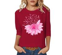 T-Shirt Femme Octobre Rose Mode Tee Shirt Manche Longue November Cancer Tshirt Coton Ruban pour Broche Veste Probleme Resolu Sang du Sein Halloween Rouge Banderole Stylo Enfant T