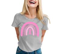 T-Shirt Femme Octobre Rose - T-Shirt de Soutien avec Symbole Ruban Rose - Coton Souple, Manches Courtes - Haut Chic pour la Sensibilisation au Cancer du Sein
