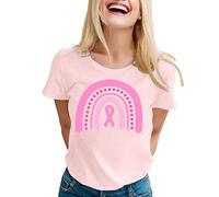 T-Shirt Femme Octobre Rose - T-Shirt de Soutien avec Symbole Ruban Rose - Coton Souple, Manches Courtes - Haut Chic pour la Sensibilisation au Cancer du Sein