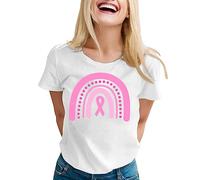 T-Shirt Femme Octobre Rose - T-Shirt de Soutien avec Symbole Ruban Rose - Coton Souple, Manches Courtes - Haut Chic pour la Sensibilisation au Cancer du Sein