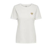 Only T-shirt ONLKita Femme uni col rond cœur de marque Or/Blanc Taille M