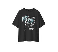 T-Shirt Femme Oversize Hatsune Miku - Impression HD, 100% Coton, Écoresponsable - Licence Officielle - Tailles XS à XL (FR/ES, Alpha/Lettres, M, Taille Normale, Taille Normale, Noir)