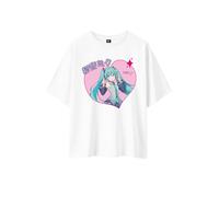 T-Shirt Femme Oversize Hatsune Miku - Impression HD, 100% Coton, Écoresponsable - Licence Officielle - Tailles XS à XL (FR/ES, Alpha/Lettres, L, Taille Normale, Taille Normale, Blanc)