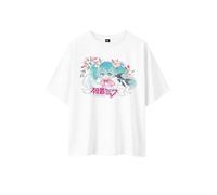 T-Shirt Femme Oversize Hatsune Miku - Impression HD, 100% Coton, Écoresponsable - Licence Officielle - Tailles XS à XL (FR/ES, Alpha/Lettres, TG, Taille Normale, Taille Normale, Blanc)