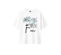 T-Shirt Femme Oversize Hatsune Miku - Impression HD, 100% Coton, Écoresponsable - Licence Officielle - Tailles XS à XL (FR/ES, Alpha/Lettres, TG, Taille Normale, Taille Normale, Blanc)