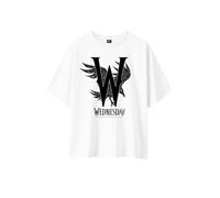T-Shirt Femme Oversize Raven Mercredi - 100% Coton Bio - Impression Écologique en France - Stone K Licence Officielle - Plusieurs Tailles S, Blanc