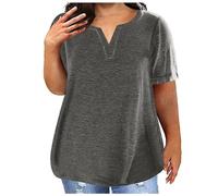 T Shirt Femme Oversize Très Large Col en V Été Chic T-Shirts Hauts Manches Courtes Grande Taille Coton Tops Décontracté Leger Tee Shirt Chemise Haut Tops Pas Cher Vetement Solde