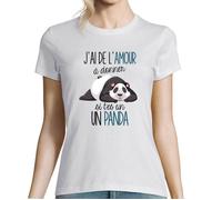 T-shirt Femme - Panda - De l'Amour à Donner - Col rond - Manches courtes - Blanc XXL