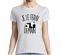 T-shirt Femme - Panda - Je le ferai demain - Col rond - Manches courtes - Blanc S
