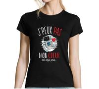 T-shirt Femme - Planetee - J'peux pas Mon coeur est déjà pris - Noir - Manches courtes - Col arrondi XS
