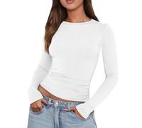 T-Shirt Femme Slim Moulant à Manches Longues Hauts Court Crop Top Sexy Chic Couleur Uni T-Shirts Basique Y2K Crop-Top Streetwear T-Shirt à Manches Longues pour Femme