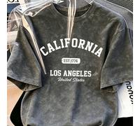 T-shirt femme style Ins décontracté d'été, coupe ample et slouchy, manches courtes, rose Sakura tie-dye, imprimé lettres California, style Sweet & Spicy L,M,S,XL,XS,XXLLettresPolyester