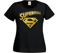 T-Shirt Femme Supermaman Noir et Or - Super Héro Maman (XS)
