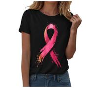 T Shirt Femme Tee Rose Octobre Vêtements Grande Taille Haut Ete Fluide Ample Manche 3/4 Coton Tshirt Oversize Cancer du Sein T-Shirt Top Tee-Shirt pour Vetement Sport Col V Manches,Le Noir,M