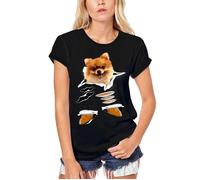 T-Shirt Femme - ULTRABASIC - Chien Poméranien - 100% Coton Bio - Manches Courtes - Vintage Noir XS
