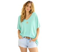 T-Shirt Femme Vert Pastel Col V Top Mode Tendance Doux Taille Unique du 36 au 48 Démarquez-Vous avec ce Haut Original, Chic et Décontracté au Look Bohème. Made in Italie