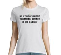 T-shirt Femme - xs - Je ne parle pas aux cons ça les instruits - Blanc - Manches courtes - 100% coton S