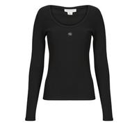 T-shirt femmes Calvin Klein Jeans LS WOVEN LABEL 2X2 RIB SCOOP NEC Noir EU L