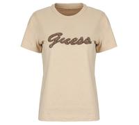 T-shirt femmes Guess SS CN BEADS SCRIPT TEE Beige EU M