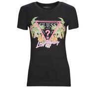 T-shirt femmes Guess SS CN TRIANGLE FLOWERS TEE Noir EU S