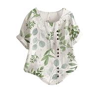 T-Shirt Femmes Imprimé Floral à Boutons Chemisier D'été Manches Courtes Coton et Lin Décontracté Col Rond Blouses Chic et élégant Hauts Polyvalente Confortable Doux Coupe Ample Tops Tendance