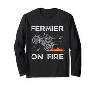 T-Shirt Fermier On Fire Homme Champ Tracteur Agriculteur Manche Longue
