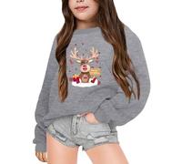 T-shirt fille 140 avec motif de Noël manches longues pour l'hiver, col rond, pour garçons et filles, plus manteau à capuche en polaire chaude, trousse de maquillage, gris, 5-6 ans