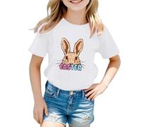T-shirt fille à manches courtes imprimé lapin de Pâques pour tenues printemps-été vêtements de tous les jours confortables, Blanc., 5-6 ans