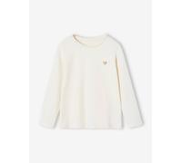 T-shirt fille coeur pailleté manches longues écru 14A