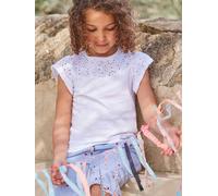 T-shirt fille détails en broderie anglaise blanc 5A