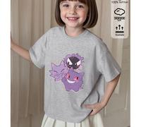 T-shirt fille en coton côtelé avec imprimé créature de type fantôme Pokémon, nouveau haut de sport printemps/été de style collégial, haut à manches courtes gris doux et respirant pour enfants. 6Y,7Y,8