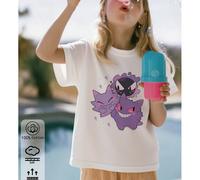 T-shirt fille en coton côtelé avec imprimé créature de type fantôme Pokémon, nouveau haut de sport printemps/été de style collégial, haut à manches courtes blanc doux et respirant pour enfants. 6Y,7Y,