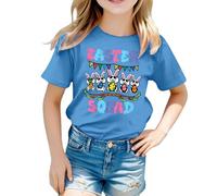 T-Shirt Fille Manches Courtes col Rond imprimé Lapin Pâques Doux Confortable Tenue décontractée fête Anniversaire Printemps été Automne Hiver (Blue, 1-2 Years)
