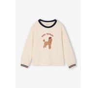 T-shirt fille motif chien détails glitter manches longues vanille 3A