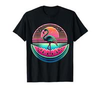 T-shirt Flamingo Pastèque - Oiseau Tropique Rétro Coucher de Soleil Été T-Shirt