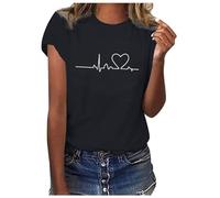 T-shirt floral pour femme, col rond, décontracté, doux, manches courtes, élégant, imprimé, confortable, à manches courtes, léger, pour les loisirs, le sport, Noir , XL