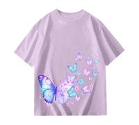T Shirt Fluo Enfant- décontracté à Manches Courtes col Rond imprimé pour Tous Les Jours pour l'école Les activités de Plein air Tissu Extensible Confortable de 3 à 13 Ans (Purple 6-7 Years)