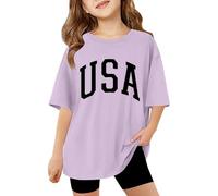 T Shirt Fluo Enfant Garcon, s à Manches Courtes imprimés Lettres pour Enfants et s Hauts surdimensionnés pour Enfants s Basiques à col Rond décontractés (Light Purple 5-6 Years)