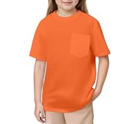 T Shirt Fluo Enfant Tee Fille, s en pour Enfants Manches Courtes Unis s et s Unisexes col Rond avec Poche (Orange 8-9 Years)