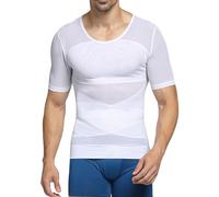 T-shirt gainant à manches courtes pour homme avec effet ventre plat - Body Shaper pour homme en coton - Body Shaper Tight - Gilet élastique fin, Blanc., XXXL