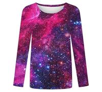 T-shirt Galaxy pour femme - Costume de carnaval - Imprimé galaxie 3D - T-shirt à manches longues - Univers, étoile, espace, graphique - T-shirt d'été tendance - Col en V, O violet, M