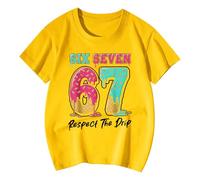 T-shirt garçon 2026 T-shirts garçons et filles avec imprimé graphique, manches courtes, cool 67 six six sept lettres, col rond uni noir, jaune, 6-7 ans