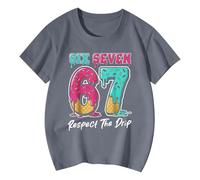 T-shirt garçon 2026 T-shirts garçons et filles avec imprimé graphique, manches courtes, motif cool 67 six six sept lettres, vêtements jaunes basiques unis, gris foncé, 8-9 ans