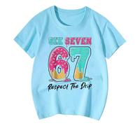 T-shirt garçon 2026 T-shirts garçons et filles avec imprimé graphique, manches courtes, motif cool 67 six six sept lettres, vêtements jaunes basiques unis, bleu clair, 10-11 ans